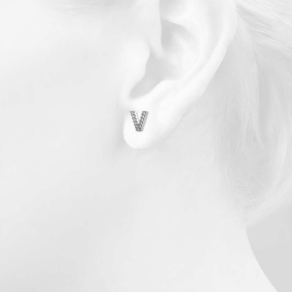 Solid 925 Sterling Silver Glamour Alphabet Letter Earrings - 89