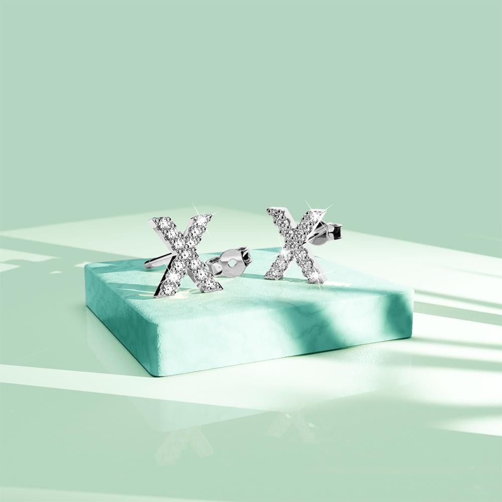 Solid 925 Sterling Silver Glamour Alphabet Letter Earrings - 95