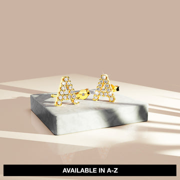 Solid 925 Sterling Silver Glamour Alphabet Letter Earrings Gold