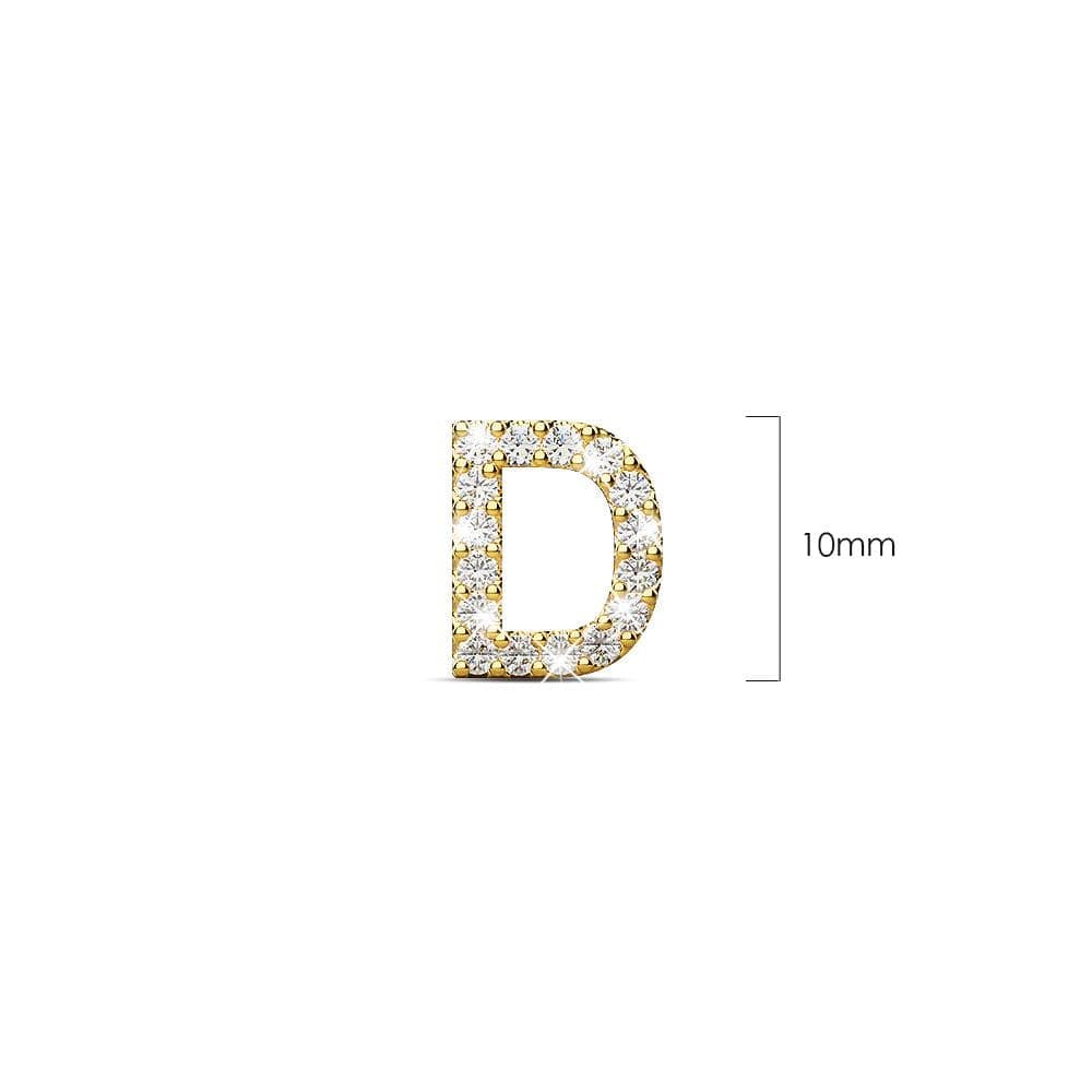 Solid 925 Sterling Silver Glamour Alphabet Letter Earrings Gold - 16
