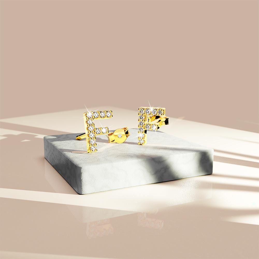 Solid 925 Sterling Silver Glamour Alphabet Letter Earrings Gold - 23