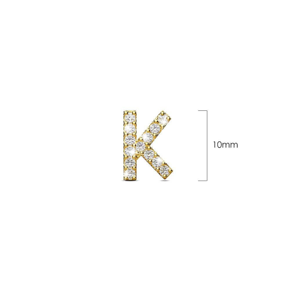 Solid 925 Sterling Silver Glamour Alphabet Letter Earrings Gold - 44