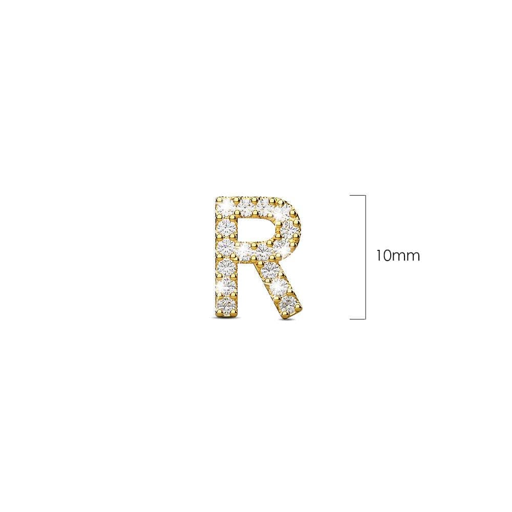 Solid 925 Sterling Silver Glamour Alphabet Letter Earrings Gold - 72