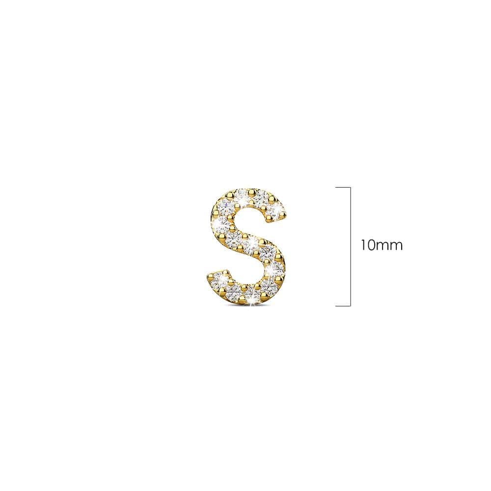 Solid 925 Sterling Silver Glamour Alphabet Letter Earrings Gold - 76