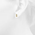 Solid 925 Sterling Silver Glamour Alphabet Letter Earrings Gold - 77