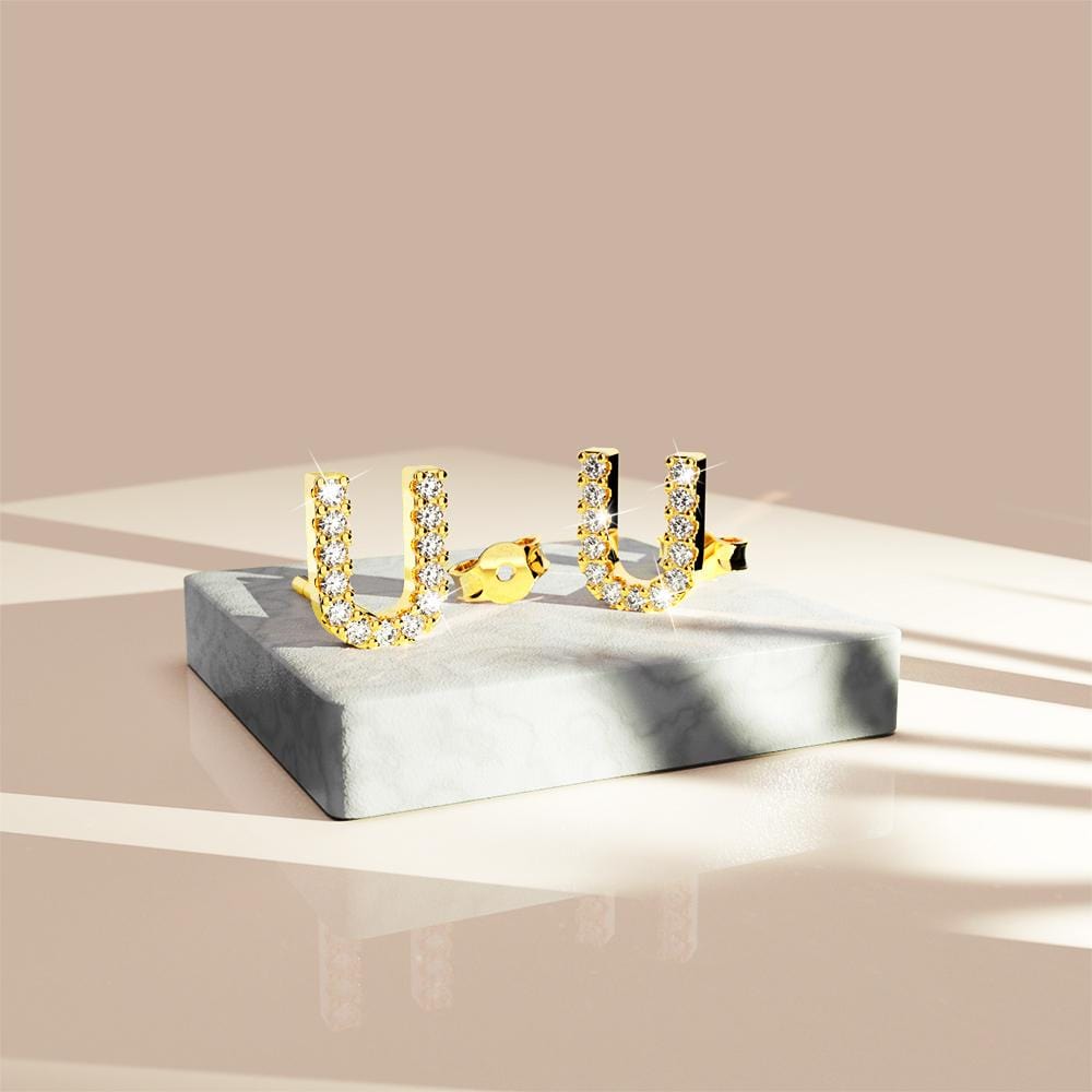 Solid 925 Sterling Silver Glamour Alphabet Letter Earrings Gold - 83