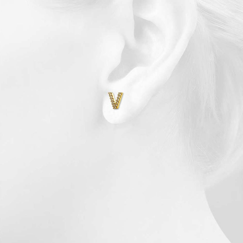 Solid 925 Sterling Silver Glamour Alphabet Letter Earrings Gold - 89