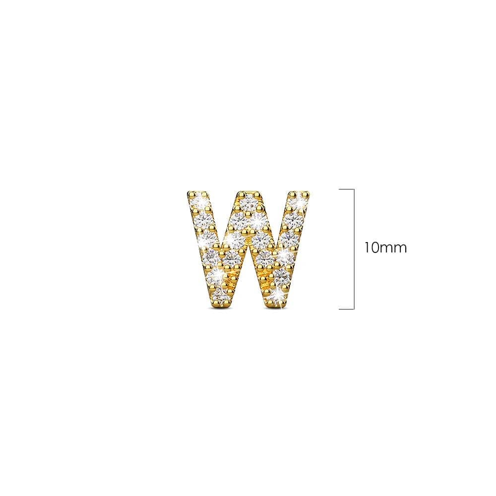 Solid 925 Sterling Silver Glamour Alphabet Letter Earrings Gold - 92