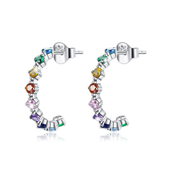 Solid 925 Sterling Silver Multicolour Crystals Stud Earrings