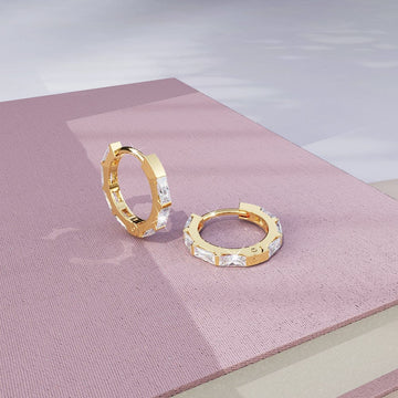 Solid 925 Sterling Silver Clove Zircon Huggie Earrings Gold - Brilliant Co