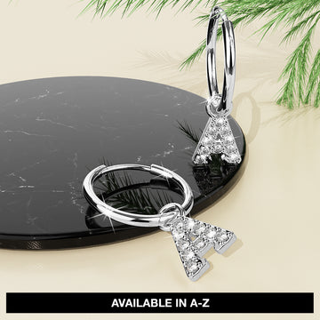Solid 925 Sterling Silver Octavia Alphabet Letter Zircon Huggie Earrings Silver