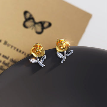 Solid 925 Signature Silver Gold Dip Rose Stud Earrings