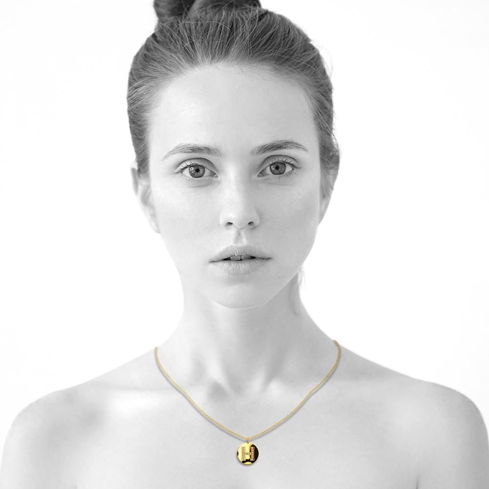 Solid 925 Sterling Silver Initial Alphabet Personalised Disc Necklace - 33
