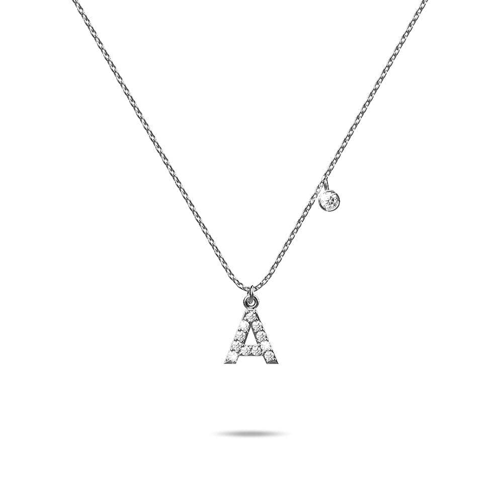 Solid 925 Sterling Silver Initial Crystal Personalised Alphabet Letter Necklace Silver - 2