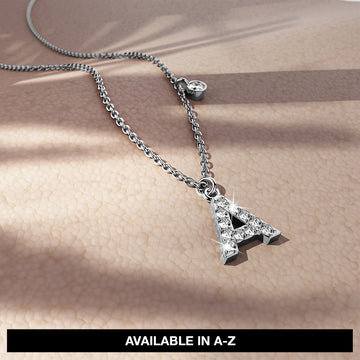Solid 925 Sterling Silver Initial Crystal Personalised Alphabet Letter Necklace Silver