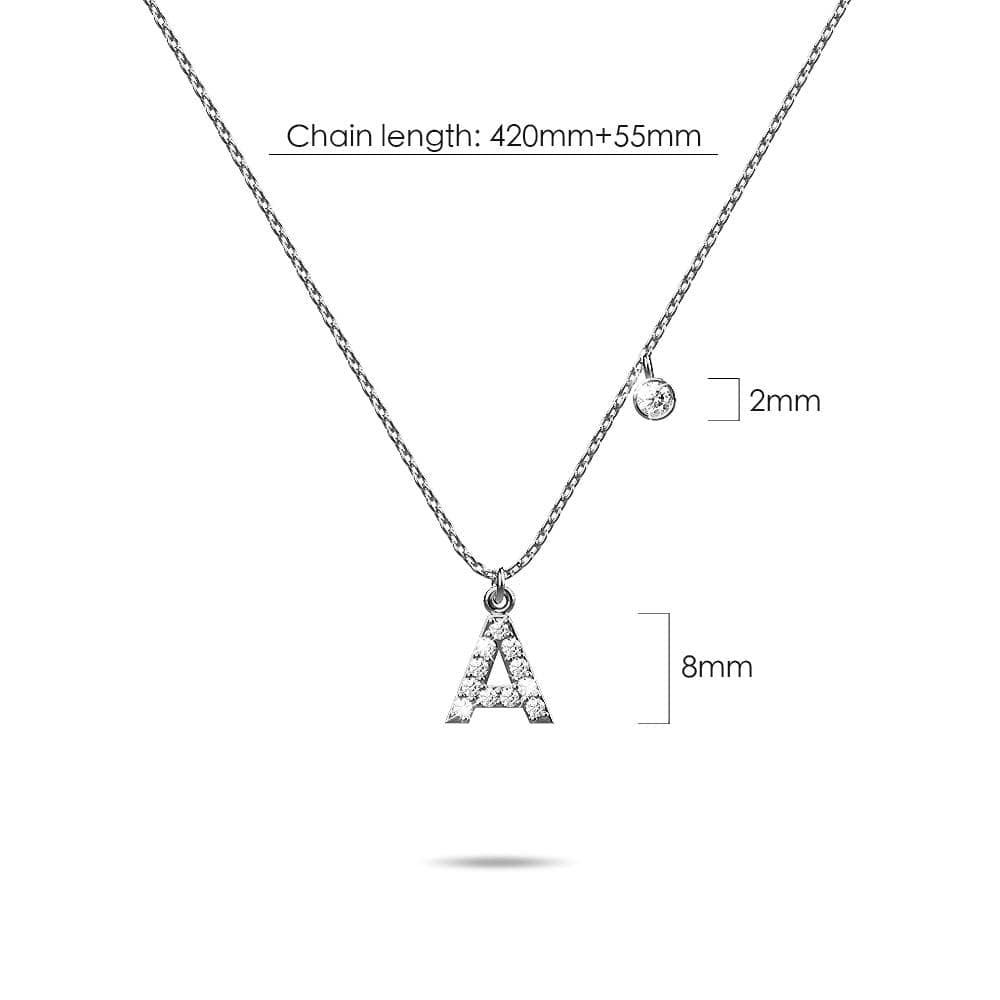 Solid 925 Sterling Silver Initial Crystal Personalised Alphabet Letter Necklace Silver - 4