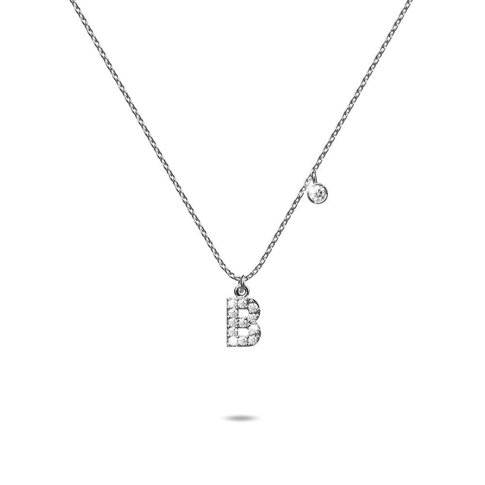 Solid 925 Sterling Silver Initial Crystal Personalised Alphabet Letter Necklace Silver - 6