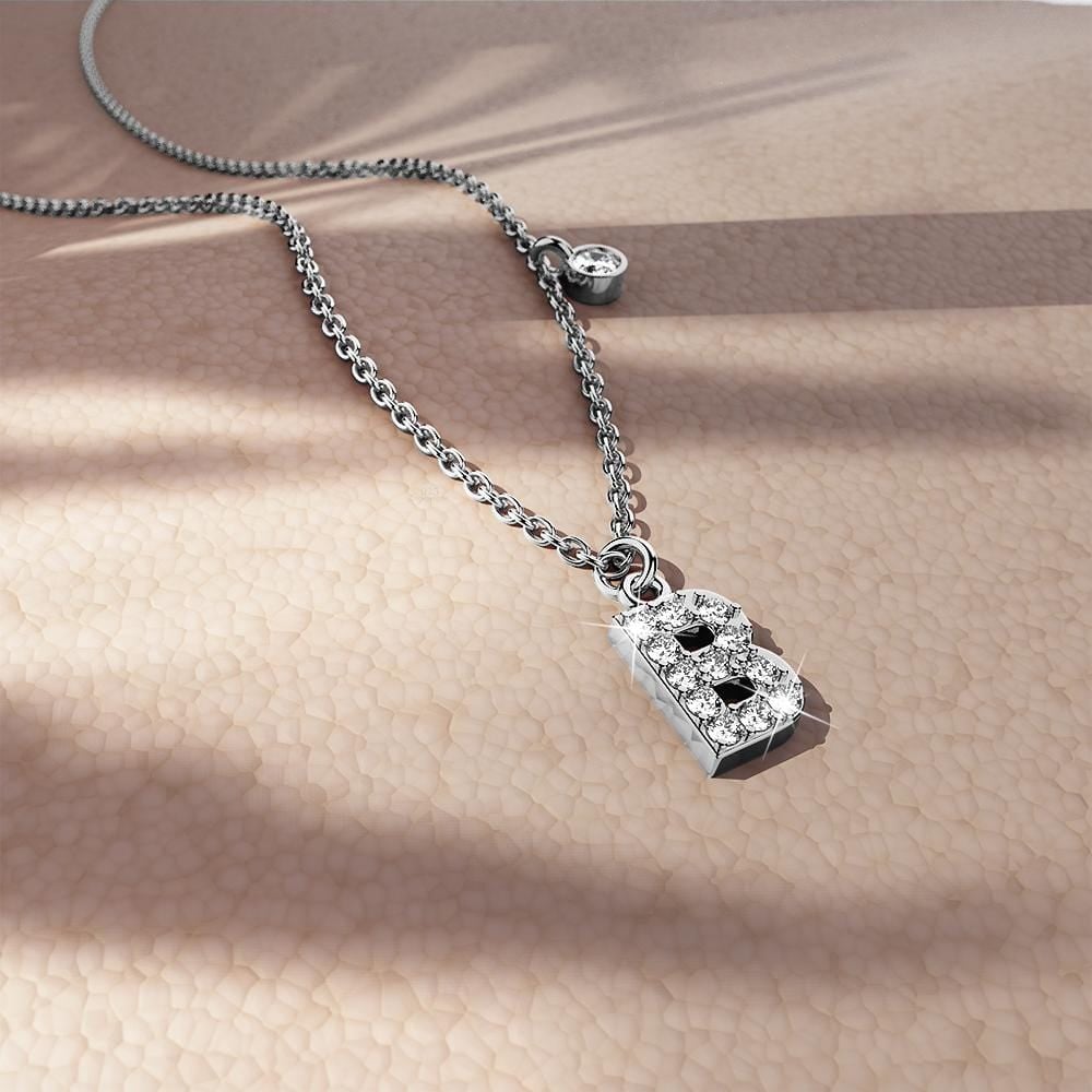 Solid 925 Sterling Silver Initial Crystal Personalised Alphabet Letter Necklace Silver - 7