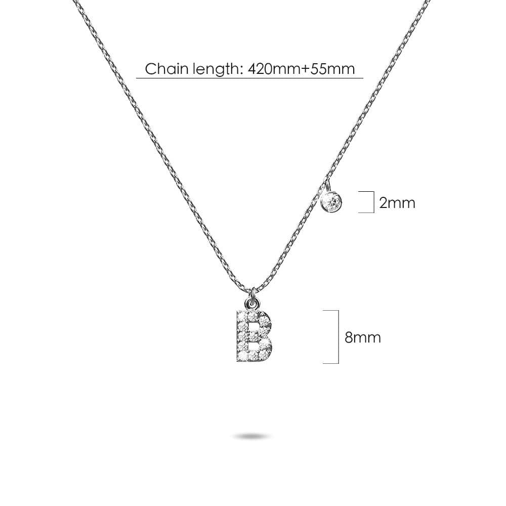 Solid 925 Sterling Silver Initial Crystal Personalised Alphabet Letter Necklace Silver - 8