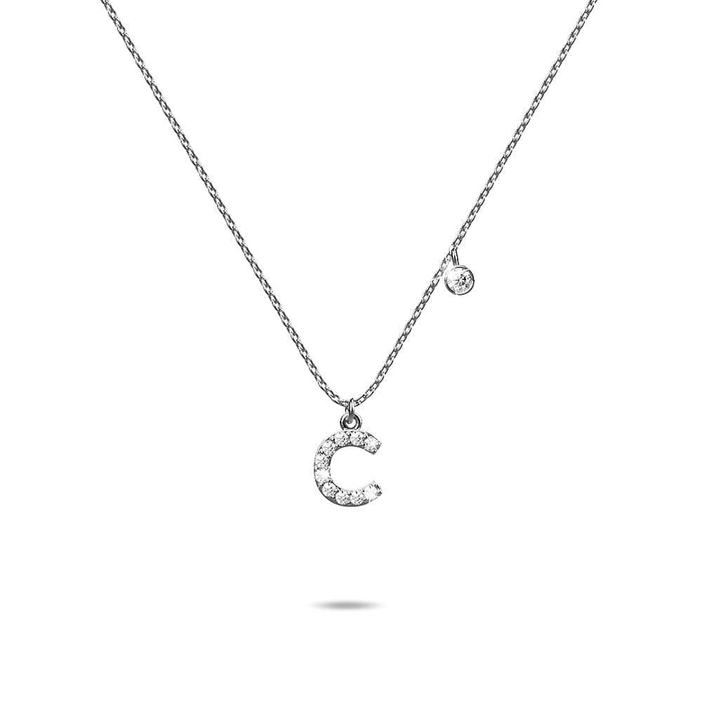 Solid 925 Sterling Silver Initial Crystal Personalised Alphabet Letter Necklace Silver - 10
