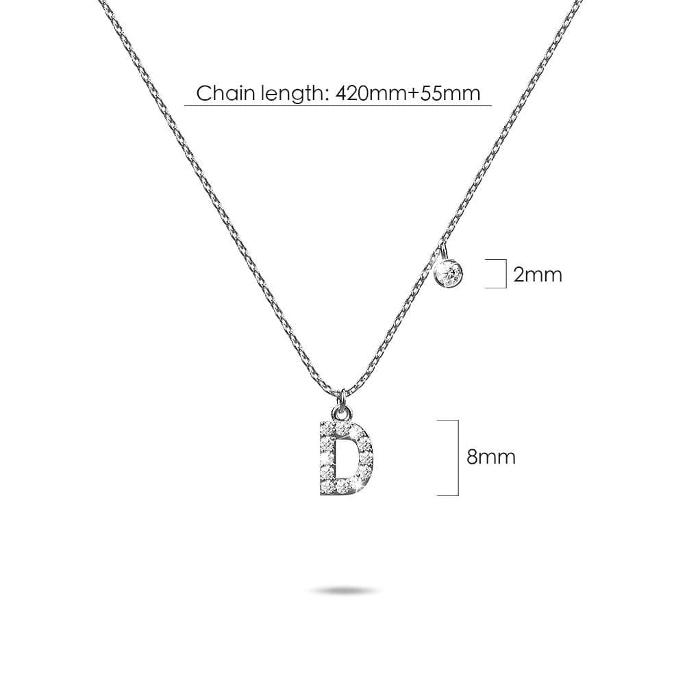 Solid 925 Sterling Silver Initial Crystal Personalised Alphabet Letter Necklace Silver - 16