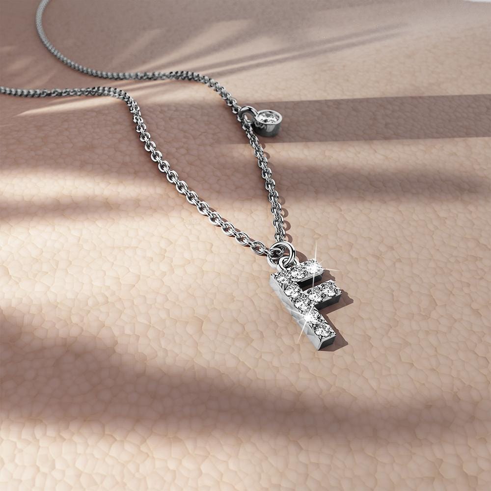 Solid 925 Sterling Silver Initial Crystal Personalised Alphabet Letter Necklace Silver - 23