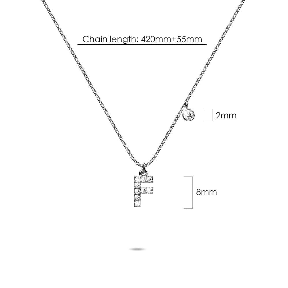 Solid 925 Sterling Silver Initial Crystal Personalised Alphabet Letter Necklace Silver - 24