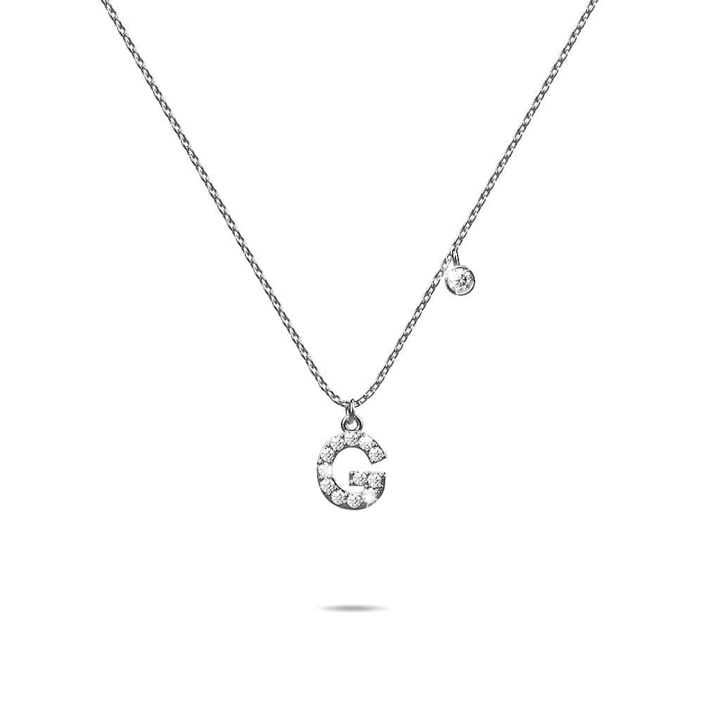 Solid 925 Sterling Silver Initial Crystal Personalised Alphabet Letter Necklace Silver - 26