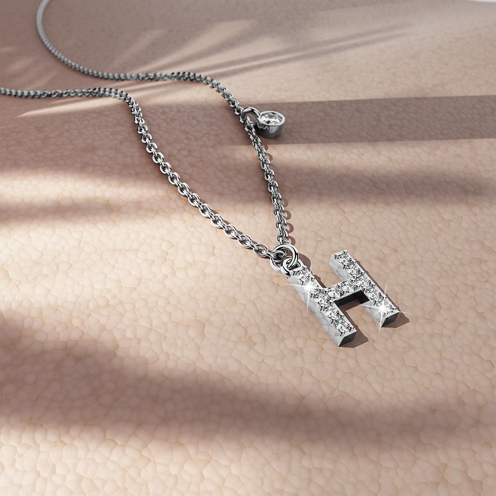 Solid 925 Sterling Silver Initial Crystal Personalised Alphabet Letter Necklace Silver - 31