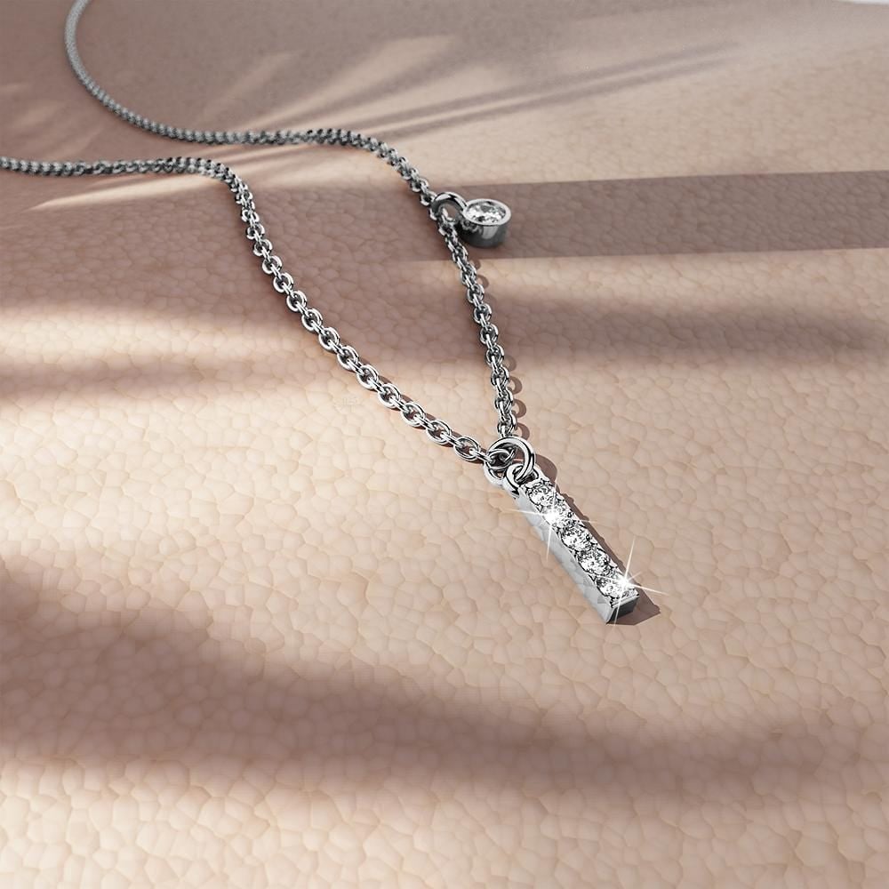 Solid 925 Sterling Silver Initial Crystal Personalised Alphabet Letter Necklace Silver - 35