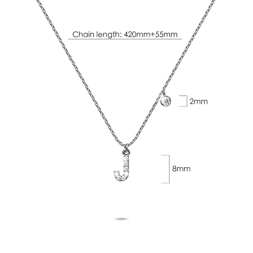 Solid 925 Sterling Silver Initial Crystal Personalised Alphabet Letter Necklace Silver - 40