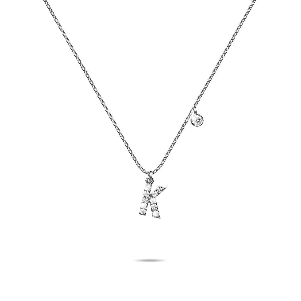 Solid 925 Sterling Silver Initial Crystal Personalised Alphabet Letter Necklace Silver - 42