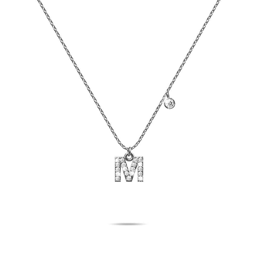 Solid 925 Sterling Silver Initial Crystal Personalised Alphabet Letter Necklace Silver - 50