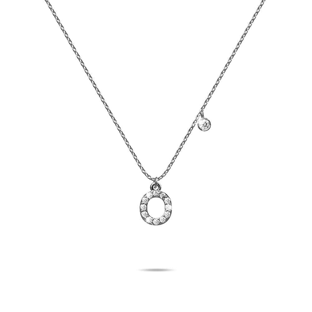 Solid 925 Sterling Silver Initial Crystal Personalised Alphabet Letter Necklace Silver - 58