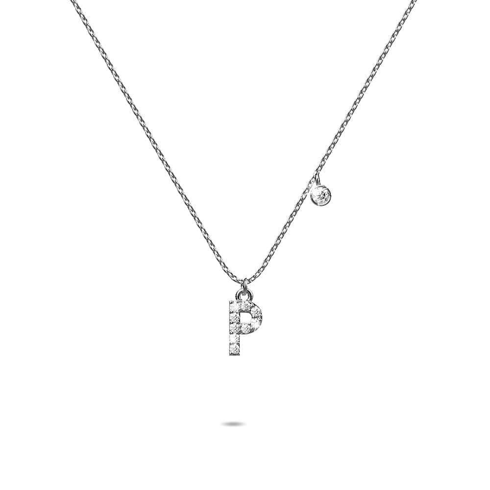 Solid 925 Sterling Silver Initial Crystal Personalised Alphabet Letter Necklace Silver - 62