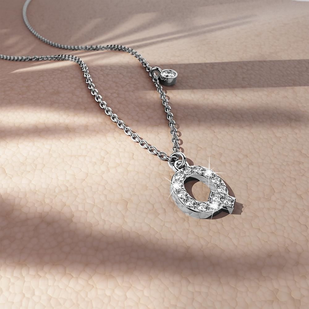 Solid 925 Sterling Silver Initial Crystal Personalised Alphabet Letter Necklace Silver - 67