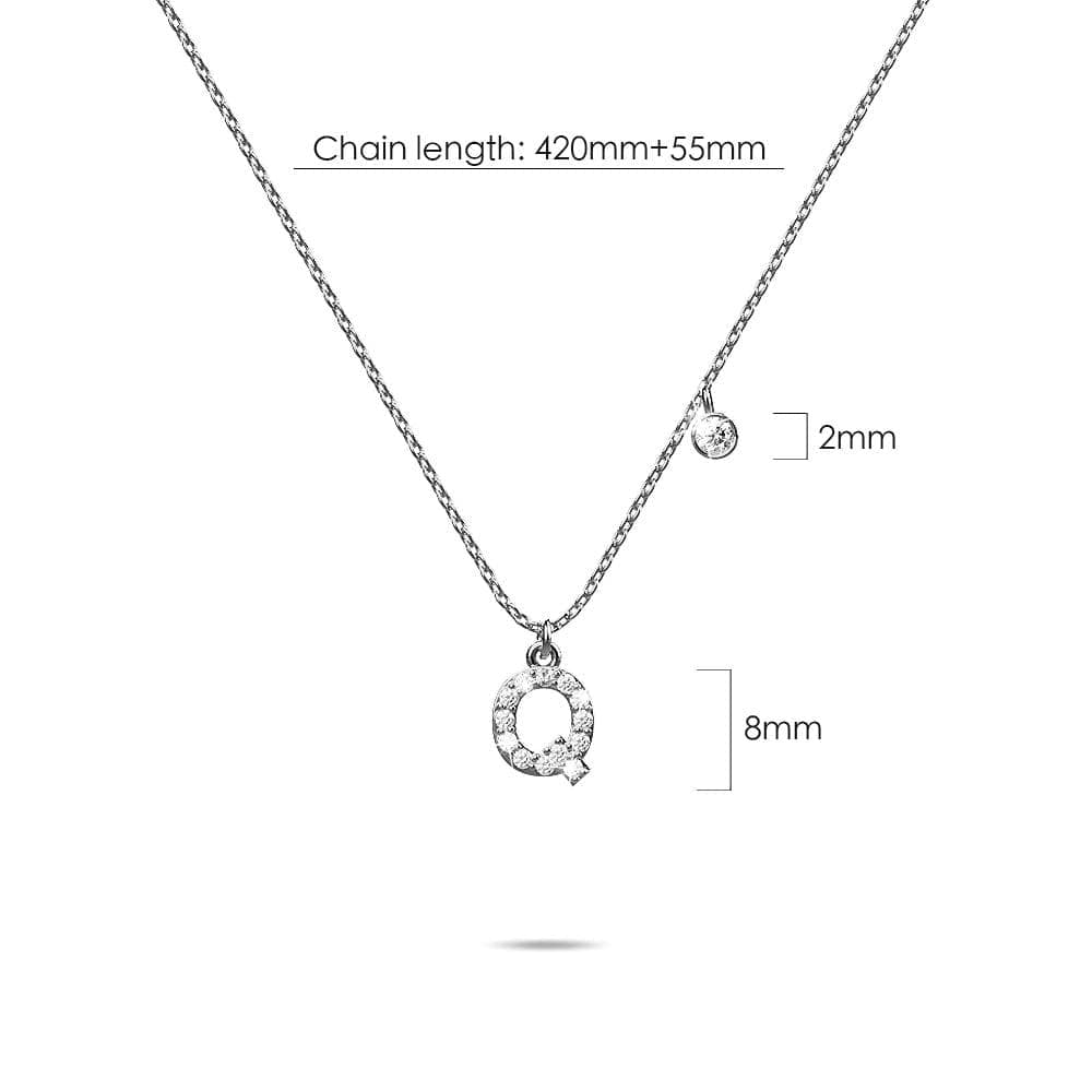 Solid 925 Sterling Silver Initial Crystal Personalised Alphabet Letter Necklace Silver - 68