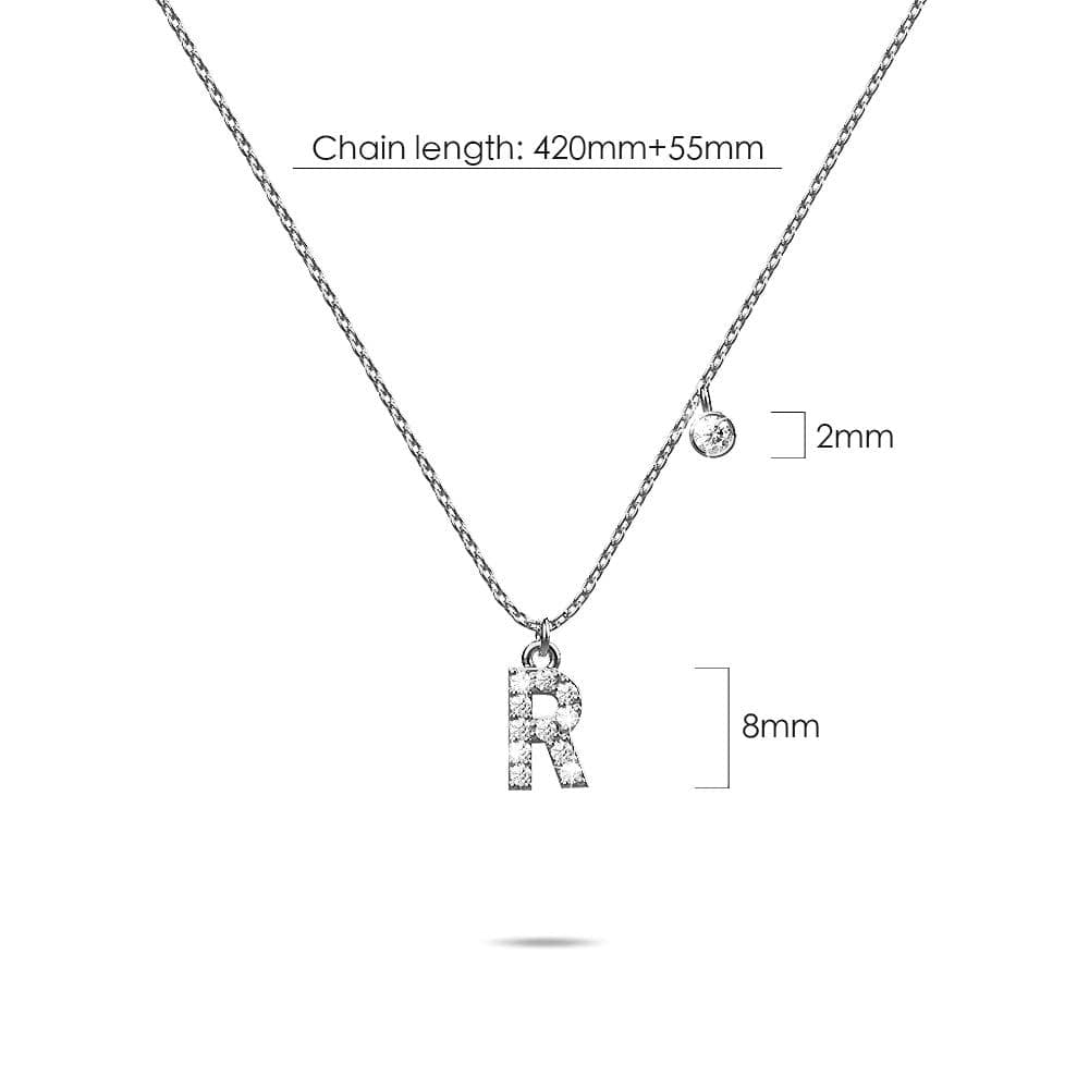 Solid 925 Sterling Silver Initial Crystal Personalised Alphabet Letter Necklace Silver - 72