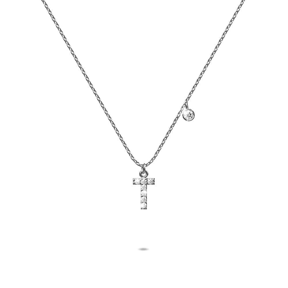 Solid 925 Sterling Silver Initial Crystal Personalised Alphabet Letter Necklace Silver - 78