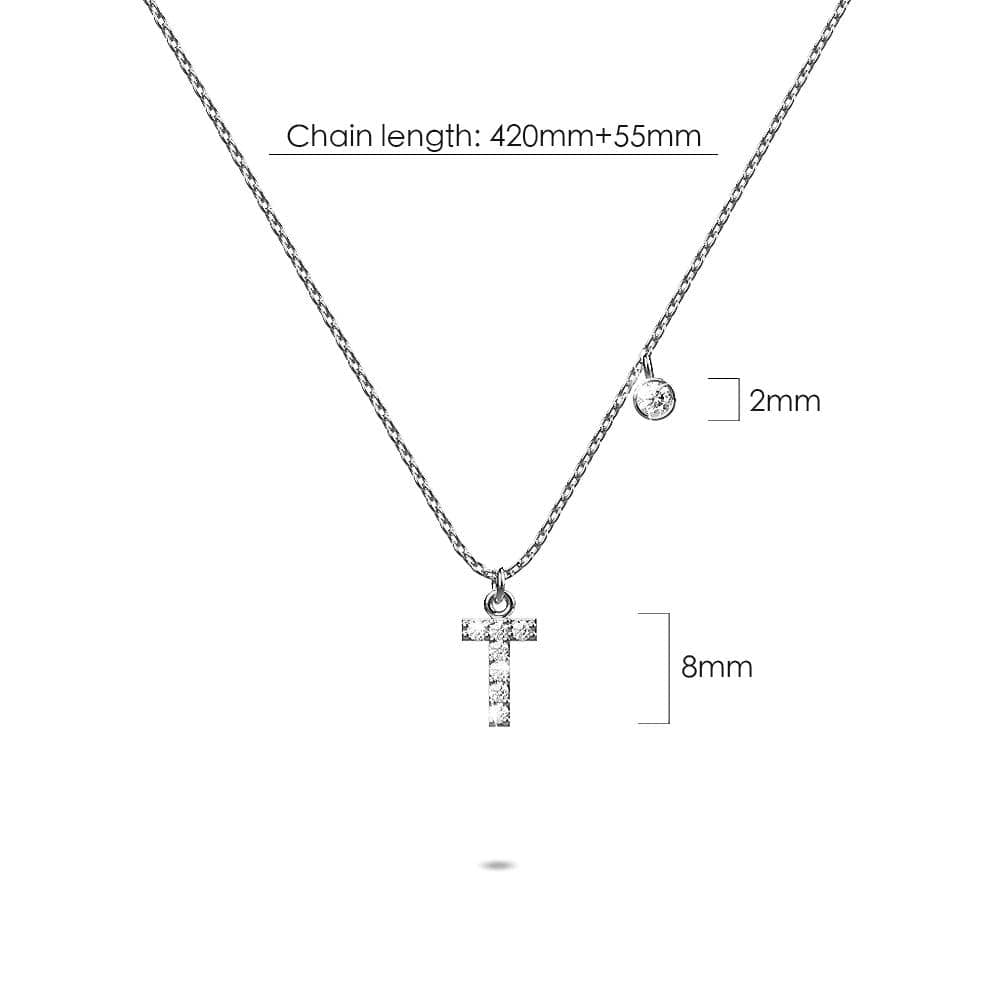 Solid 925 Sterling Silver Initial Crystal Personalised Alphabet Letter Necklace Silver - 80