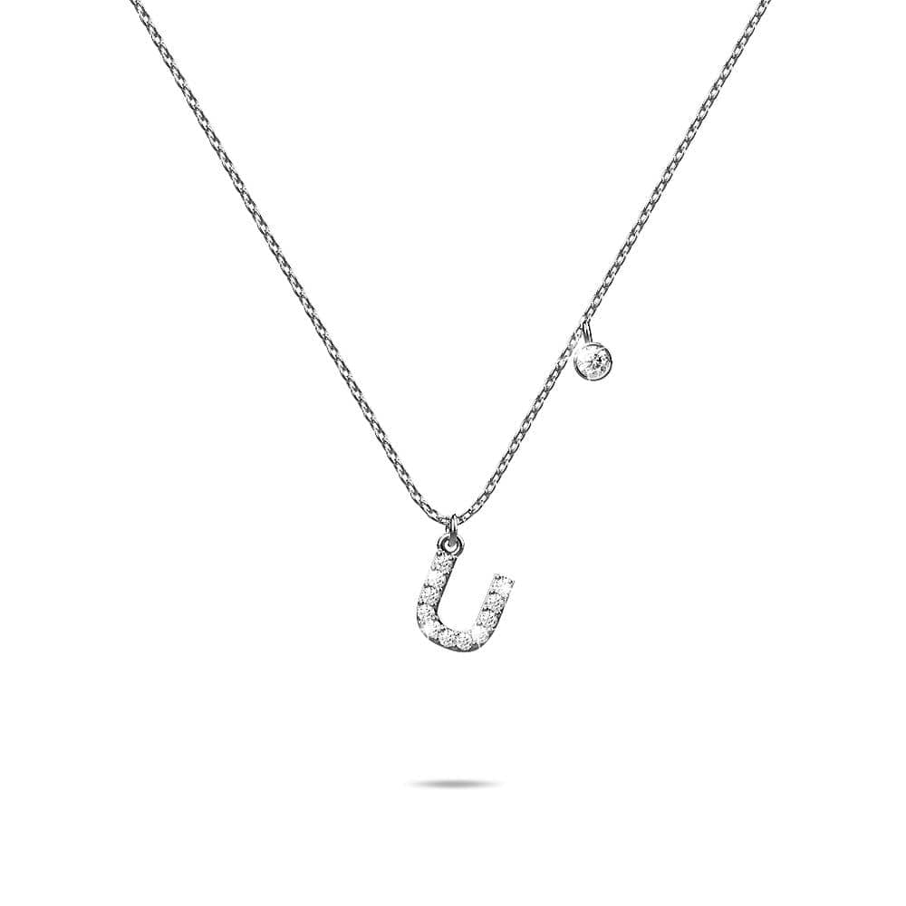 Solid 925 Sterling Silver Initial Crystal Personalised Alphabet Letter Necklace Silver - 82