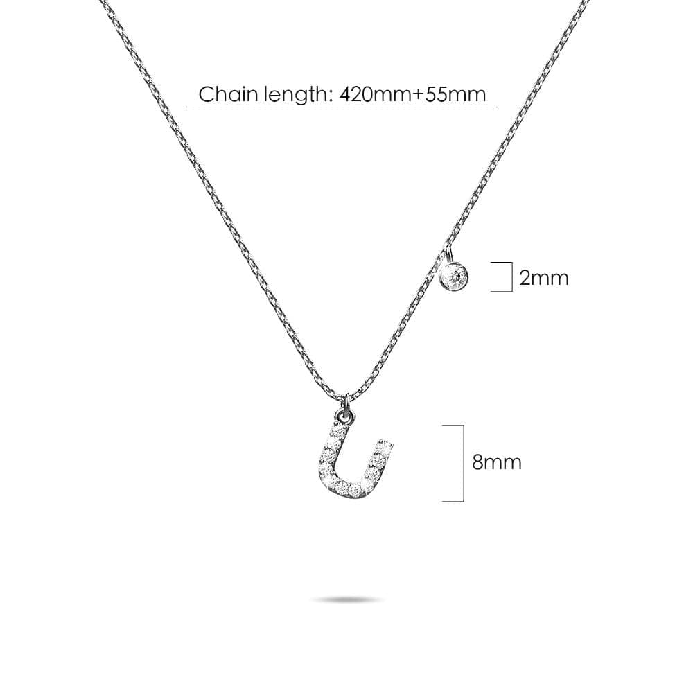 Solid 925 Sterling Silver Initial Crystal Personalised Alphabet Letter Necklace Silver - 84