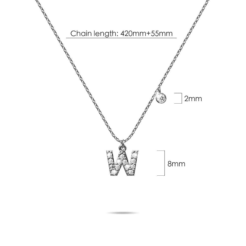 Solid 925 Sterling Silver Initial Crystal Personalised Alphabet Letter Necklace Silver - 92