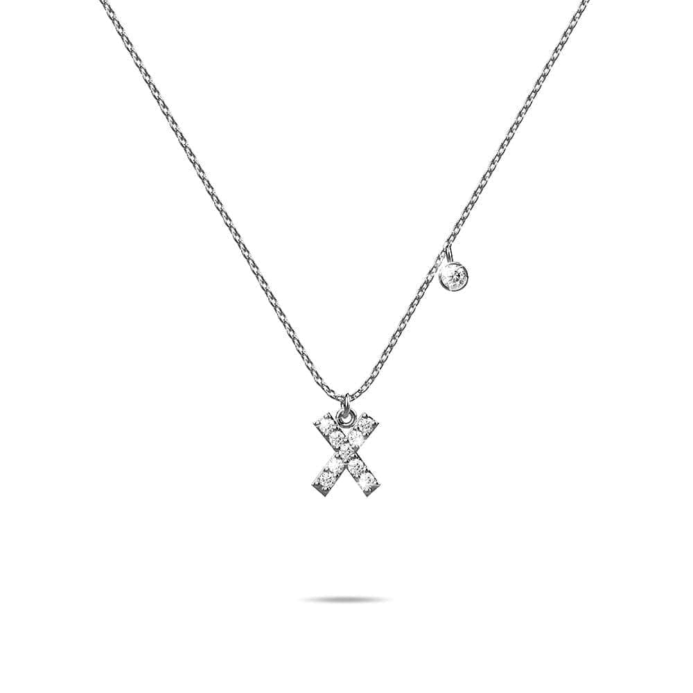 Solid 925 Sterling Silver Initial Crystal Personalised Alphabet Letter Necklace Silver - 94