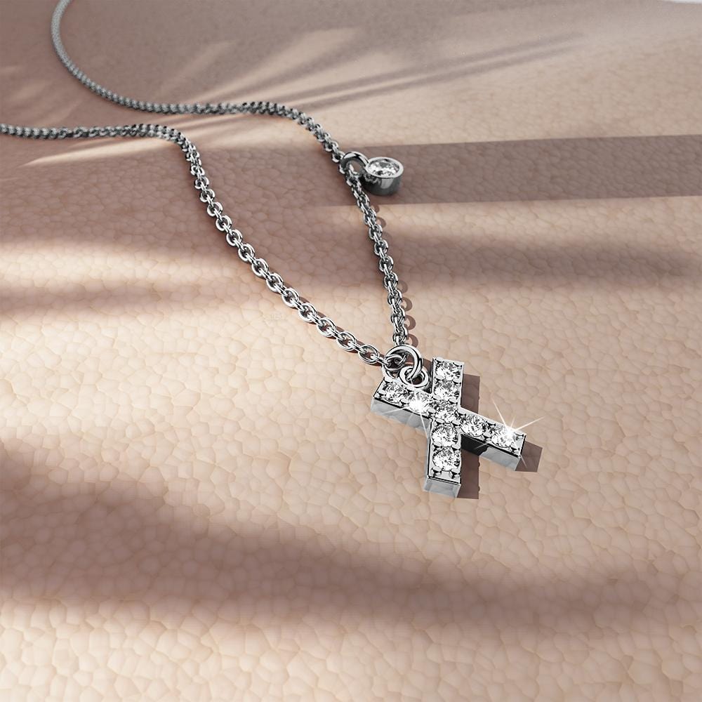 Solid 925 Sterling Silver Initial Crystal Personalised Alphabet Letter Necklace Silver - 95