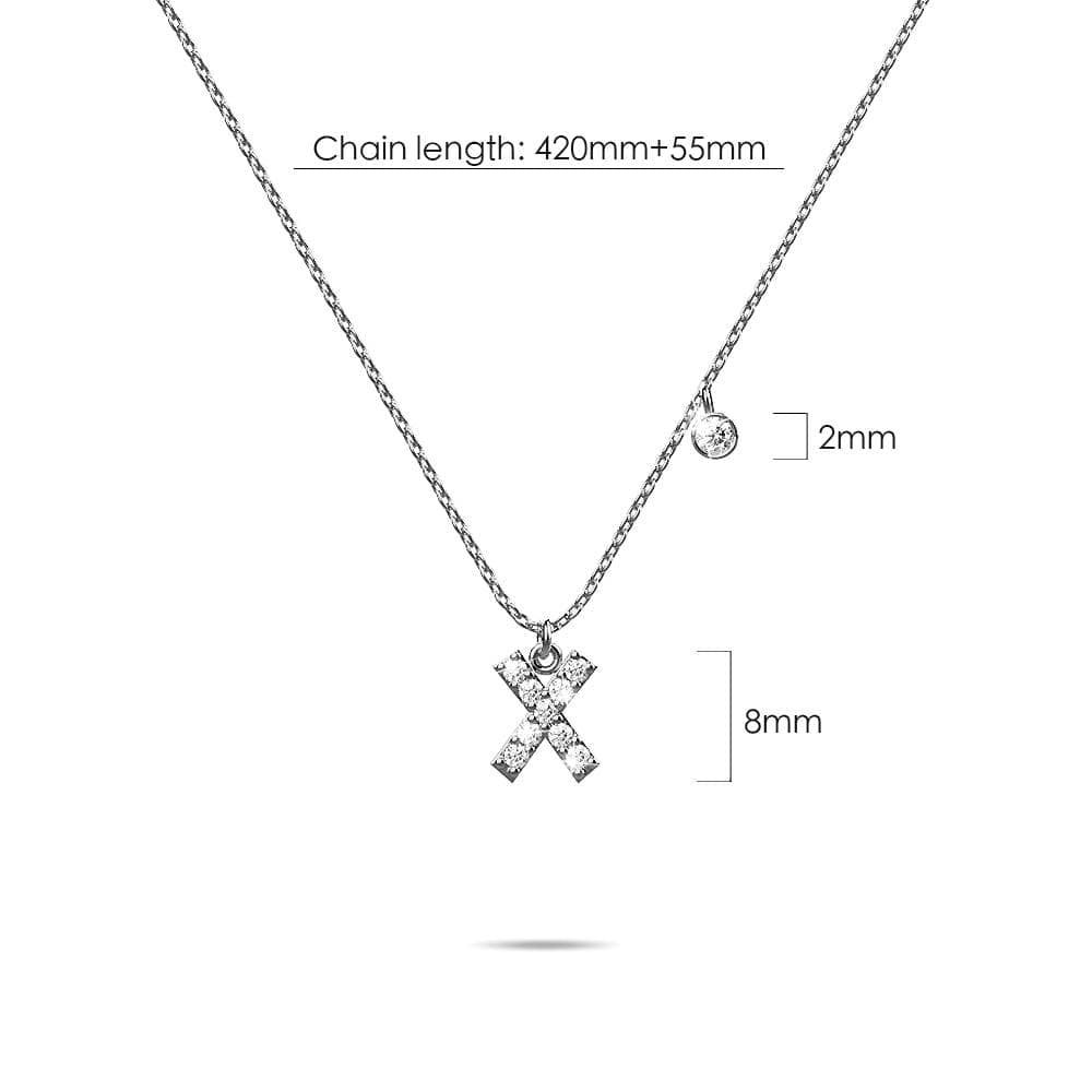 Solid 925 Sterling Silver Initial Crystal Personalised Alphabet Letter Necklace Silver - 96