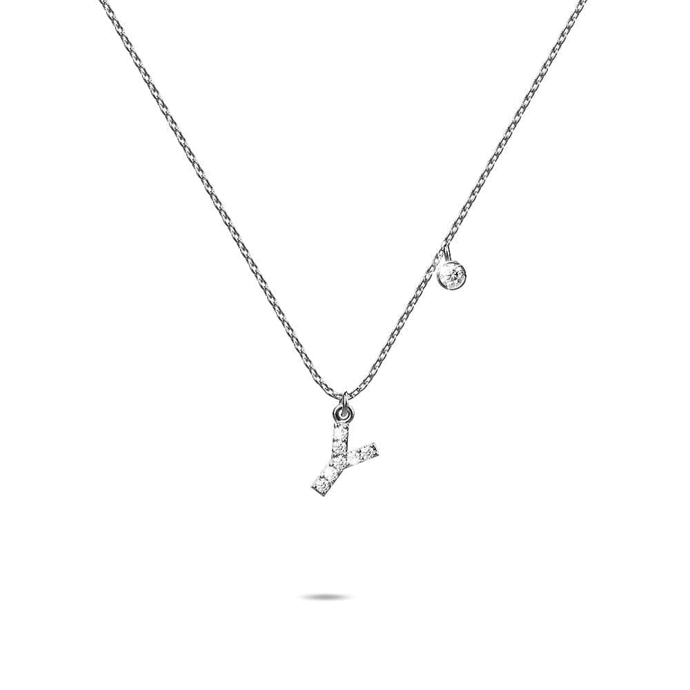 Solid 925 Sterling Silver Initial Crystal Personalised Alphabet Letter Necklace Silver - 98