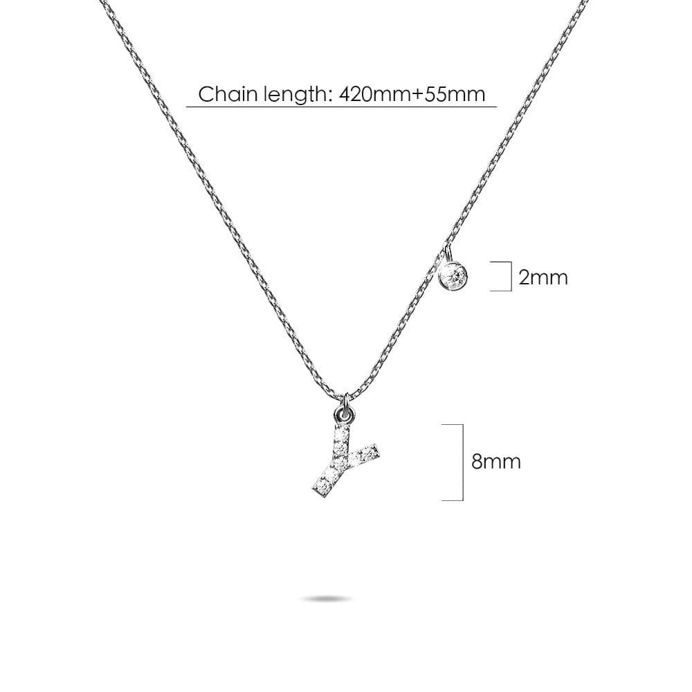 Solid 925 Sterling Silver Initial Crystal Personalised Alphabet Letter Necklace Silver - 100