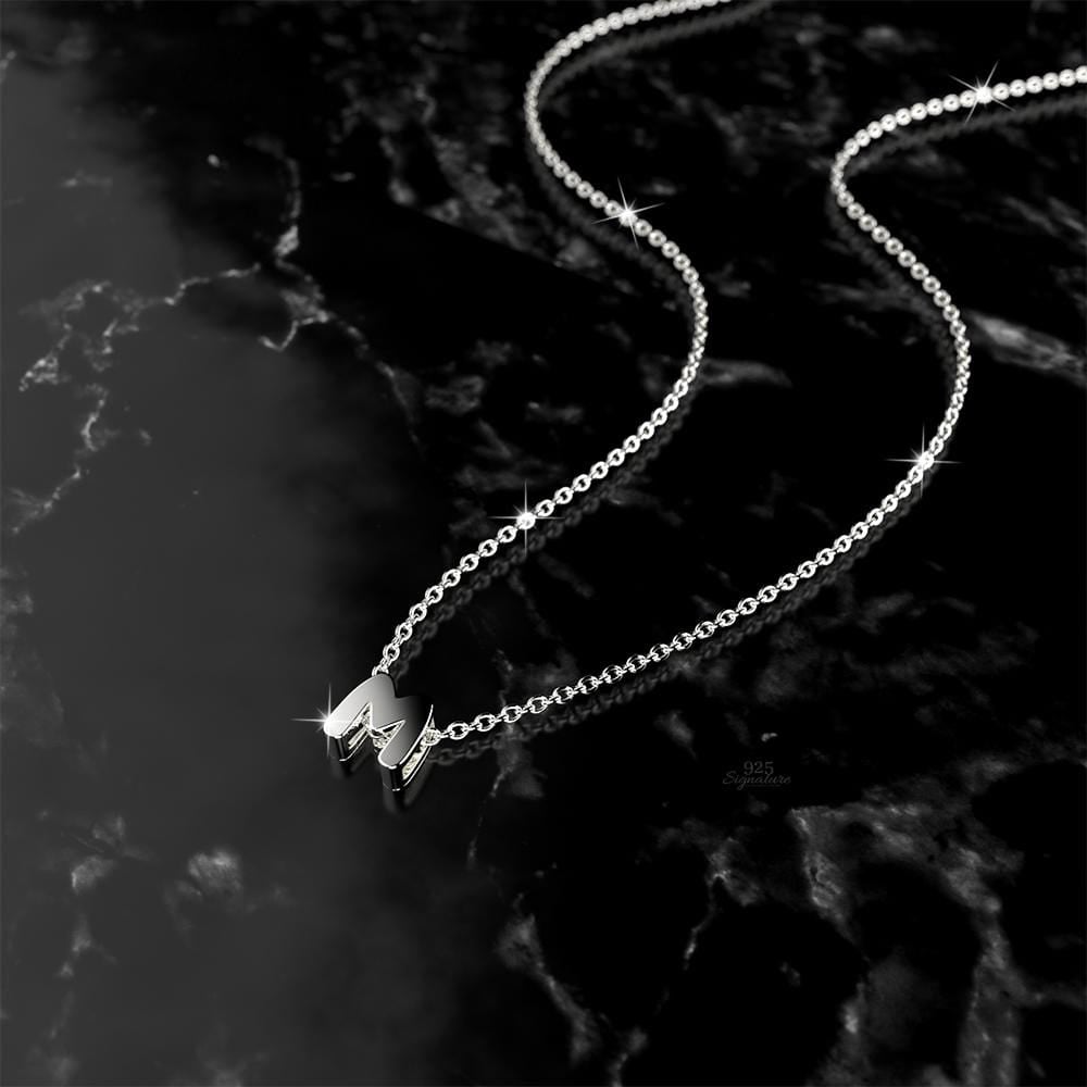 Solid 925 Sterling Silver Initial Alphabet Letter Necklace - 51