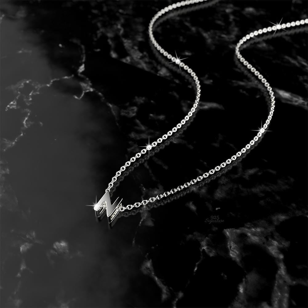 Solid 925 Sterling Silver Initial Alphabet Letter Necklace - 55